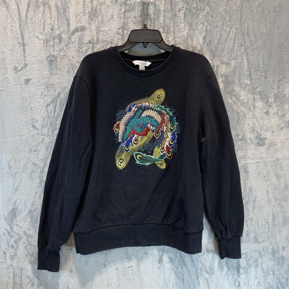 Eleven Paris LA Men's Sweatshirt XL Peacock Embroidered Feathers Black Crew Neck